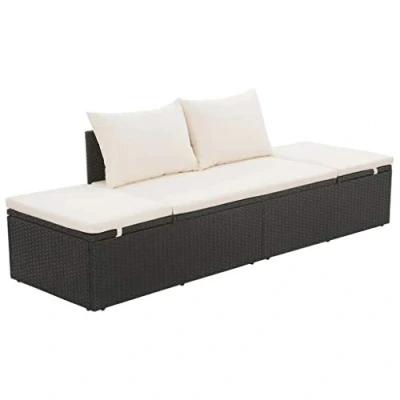 Abbildung von Festnight Garten Sonnenliege aus Poly Rattan Verstellbar Gartenbank Lounge Sofa Liege mit Sitzpolster GartenmoeBel (Schwarz und CremeWeiss…)