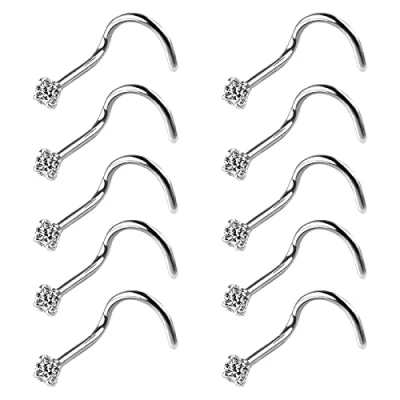 Abbildung von Zeayebsr 10 Stück inless Stahl Nasenschraube Gebogene Nasenstecker Nase Zirkonia Piercingschmuck
