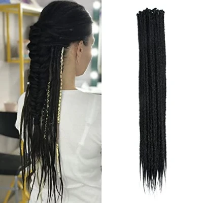 Abbildung von Dsoar 20 Zoll Stränge/Pack Synthetische Dreadlocks Verlängerungen Dünne 0,6cm Gehäkelte Geflochtene Haare Weiche Dreads Einseitige Reggae Hip Hop Hippie Stil, Schwarz