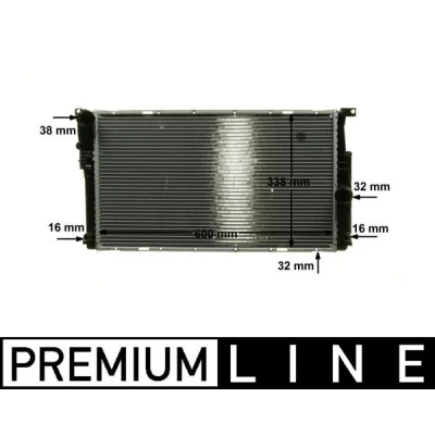 Abbildung von MAHLE ORIGINAL CR 1909 000P Kühler, Motorkühlung 627mm 366mm 32mm Automatikgetriebe Kühlrippen gelötet BMW: 1 Schrägheck, 3 Touring, Limousine