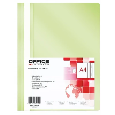 Abbildung von OFFICER PRODUCTS 21101111 15 Plastik Schnellhefter A4 Hellgrün, Sichthefter Kunststoff aus PP Folie 100/170 μm, mit transparentem Deckel, für Büro und Schule, Fassungsvermögen ca. 250 Blatt, 225x305mm