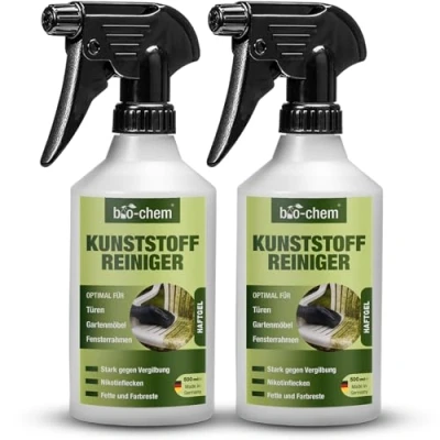 Abbildung von bio chem Kunststoffreiniger 2x 500 ml, PVC Reiniger, Rauchgeruch Entferner, Nikotin Kraftreiniger für Kunststoff Fenster, Fenster Rahmen, Heizkörper, Gartenmöbel, u.v.m.