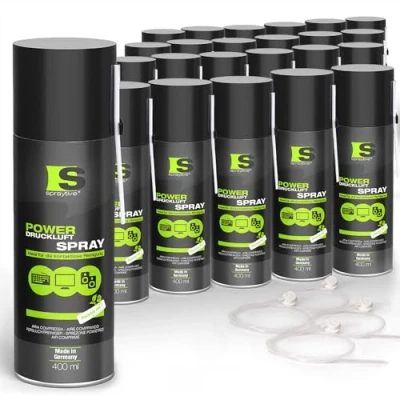 Abbildung von 24 x 400ml Spraytive Power Druckluftspray/Druckluftreiniger: Mit 10cm + 50cm Sprühverlängerung Druckluft aus der Dose Air Duster Reinigung von Tastatur, PC/Computer, PS5, Kamera Made in Germany!