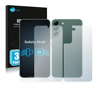 Abbildung von Savvies 6 Stück Schutzfolie für Samsung Galaxy S22 Plus 5G (Display+Rückseite) Displayschutz Folie Ultra Transparent