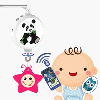 Abbildung von COLORFULSTREAM Digitale Babybett Spieluhr mit 128 m TF Karte, batteriebetrieben, Bluetooth Funktion, DIY Aufklebern.