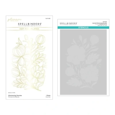Abbildung von Spellbinders Glimmering Peonies Glimmer Hot Foil Plate and Stencil Bundle (BD 0841)