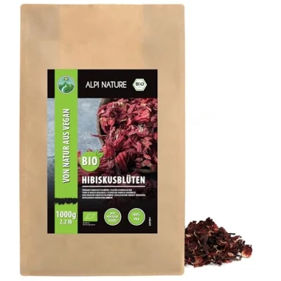 Abbildung von BIO Hibiskustee (1kg), Hibiskusblüten Bio, Hibiskus Blüten, Hibiskusblütentee schonend getrocknet, aus kontrolliert biologischem Anbau, laborgeprüft, vegan