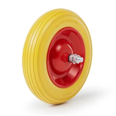 Abbildung von Wiltec Pannensicheres PU Rad 4.00 8 100 x 400 mm 160 kg, Polyurethan Vollgummi Schubkarren Komplettrad mit Steckachse, Schubkarrenrad pannensicher