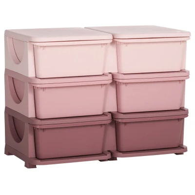 Abbildung von HOMCOM Spielzeugtruhe Schubladenschrank für Kinder, mit 6 Ebenen (Spielzeugkiste, 1 St., Aufbewahrungsbox), Kinderzimmer, Rosa