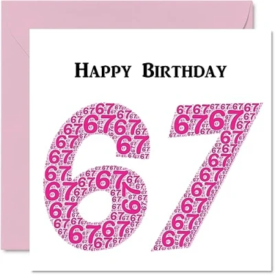 Abbildung von lustige Geburtstagskarte zum 67. Geburtstag für Frau Shapecloud Happy Birthday Karte Vater, Mutter, Großvater, Nanny, Oma, Onkel, Tante, Cousin, 145 mm x Grußkarten,