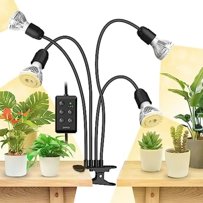 Abbildung von SANSI LED Pflanzenlampe für Zimmerpflanzen, 600W Vollspektrum 4 Schwanenhals On Clip Pflanzenlicht mit Timer 4/8/12 Stunden, Wachstumslampe hoher PPFD Garten, Gewächshaus