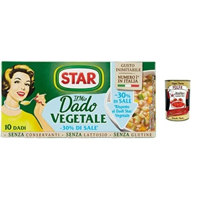 Abbildung von 6x STAR il Mio Dado Vegetale mit 9 Gemüsesorten 30 % weniger Salz, ohne Konservierungsstoffe, laktosefrei und glutenfre + italian gourmet polpa 400g