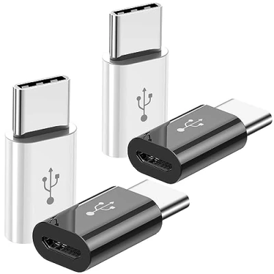 Abbildung von Adapter Micro USB auf C (4 Stück), Buchse zu Stecker OTG Kompatibel mit Samsung Galaxy, LG, Huawei, Typ Handys, Tablets und Mehr (2 Schwarz 2 Weiß)