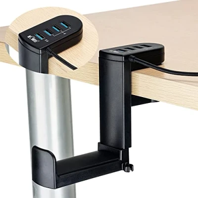 Abbildung von KIWIFOTOS Kopfhörer Ständer Kopfhörerhalter mit 360 drehbarem Gaming Headset Halterung Halter, Headphone Stand Schreibtisch Kopfhöreraufhänger Clip USB 3.0 x1 + 2.0 x3, Schwarz