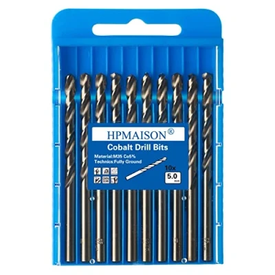 Abbildung von HPMAISON 10 Stück M35 HSS Cobalt Bohrer Kobalt Jobber Set Spiralbohrer zum Bohren auf Edelstahl, Harte Stähle, Metall (5mm x 86mm)