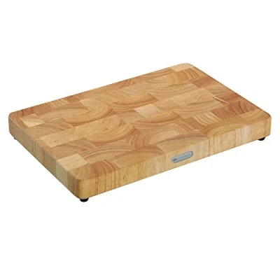 Abbildung von Zassenhaus Hackblock aus hochwertigem Stirnholz Gummibaum Hell 45x30x4,5 cm mit rutschfesten Füßen Schneidebrett Hackbrett Holz Holzbrett Küche Steak Brett, 051087