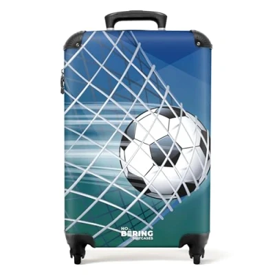 Abbildung von NoBoringSuitcases.com© Kinderkoffer Fußball Tor Netz Schießen Jungen 55x35x20cm, 4 Rollen, Handgepäck Koffer, Hartschalenkoffer Kinder,