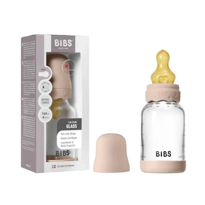 Abbildung von BIBS Boheme Baby Glass Bottle 120ml, Vermindert Koliken, Runder Sauger aus Naturkautschuklatex, Unterstützt das Stillen. Hergestellt in Dänemark Blush