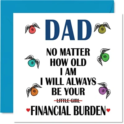 Abbildung von Lustige Vatertagskarten für Papa Finanzbelastung Witz Happy Birthday Karte von Tochter, Banter Vater Geburtstagsgeschenke, 145 mm x Vatertagsgrußkarten Geschenk