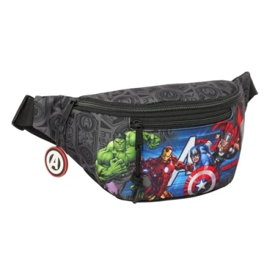 Abbildung von Safta Avengers Bauchtasche mit Außentasche, ideal für Jugendliche und Kinder unterschiedlichen Alters, bequem vielseitig, Qualität Widerstandsfähigkeit, 23 x 9 12 cm, Schwarz, M, Casual