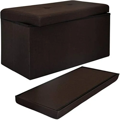 Abbildung von DuneDesign Sitzbank mit 80L Stauraum 76x38x38 cm Sitzhocker Faltbare Sitztruhe Trennwand Truhenbank Dunkelbraun