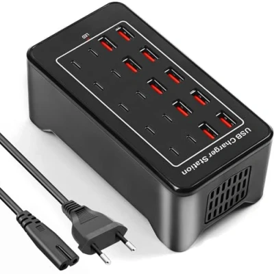 Abbildung von USB ladegerät, Charging Station 100W Handy Ladestation 20 Port Schnellladegerät für iPhone 16/15/14/13 iPad Samsung S24/S23/S22 Google Pixel 10 C Netzteil stecker