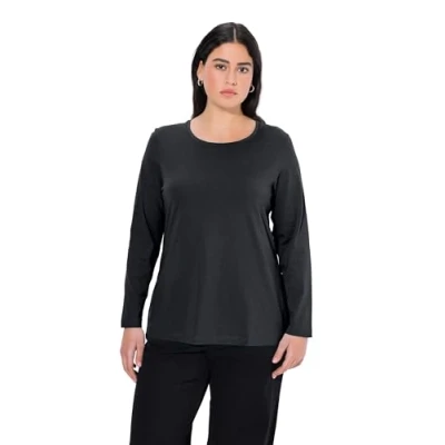 Abbildung von Ulla Popken COL ROND Langarmshirt, Damen, Größe: 62/64, Schwarz