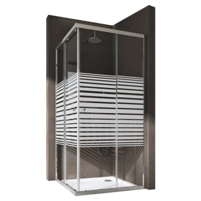Abbildung von doporro Eckdusche Duschkabine Milchglas Streifen 6mm ESG Glas Rav16MS, BxT: 70x70 cm, Einscheibensicherheitsglas