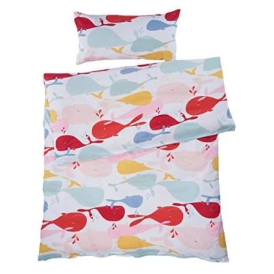Abbildung von Bio Kinderbettwäsche 100% Baumwolle (kbA) GOTS zertifiziert, Wale, 100 x 135 cm / 40 60 cm, Perkal Stoff