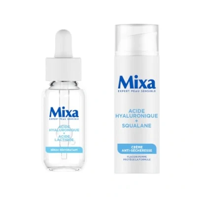 Abbildung von Mixa Routine Serum Konzentrat feuchtigkeitsspendend + Creme gegen Trockenheit mit Hyaluronsäure und Milchsäure Squalan Beruhigt &amp; spendet Feuchtigkeit für 48 Stunden hypoallergen 30 ml