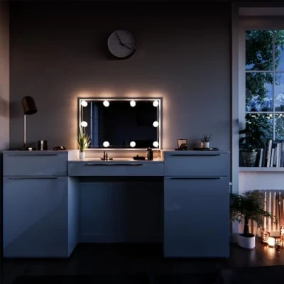 Abbildung von Vicco Schminktisch Lilli, Weiß Hochglanz, 190 cm mit LED Beleuchtung