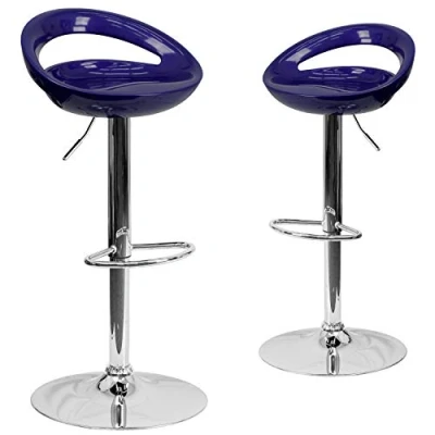 Abbildung von Flash Furniture Moderner Barhocker aus Kunststoff, höhenverstellbar, mit Abgerundeter Rückenlehne und Chromsockel, Acrylnitril Butadien Styrol, Gelb, 2 Stück