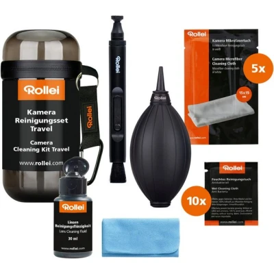 Abbildung von Rollei Kamera Reinigungsset Travel Set zur Linsen , und Objektivreinigung, inkl. Lenspen, Airblower Mikrofaser Tuch Ideal für Unterwegs/Reisen schwarz