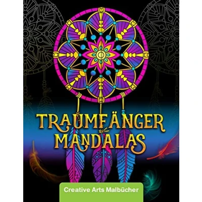 Abbildung von Malbuch für Erwachsene: Magische Traumfänger Mandalas auf schwarzem Hintergrund Ausmalen und Stress abbauen! Hochwertiges Dickes Ausmalbuch mit einseitig bedruckten Seiten A4