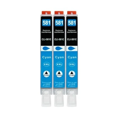 Abbildung von 3 XXL Druckerpatronen kompatibel zu CLI 581 C Cyan für Canon PIXMA TS705 TS6150 TS6250 TS6350 TR7550 TR8550 TS8150 TS8250 TS8350 TS9150 TS9550 TS6151 TS6251 TS6351 TS8151 TS8152 TS8251