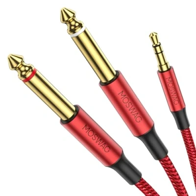 Abbildung von MOSWAG 3,5 mm 1/8 &quot;TRS Stecker auf 2X 6,35 1/4&quot; TS Mono Stereo Y Splitterkabel 3M kompatibel für Heimstereosysteme, Laptop, Verstärker, Audiorecorder Mixer, MP3 usw