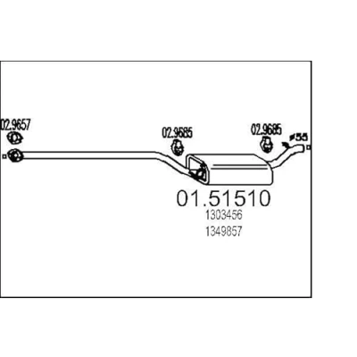 Abbildung von MTS 01.51510 Mittelschalldämpfer 2150 FORD: Focus 2 Kombi, C Max, Limousine, VOLVO: V50, C30, S40 II, MAZDA: 3 Hatchback