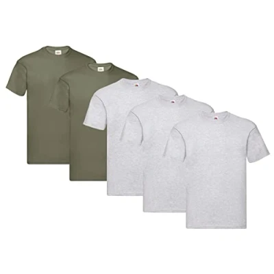 Abbildung von Fruit of the Loom Herren Original T. T Shirt, 3Grau 2Olive, L (5er Pack) + 1HL Kauf Notizblock