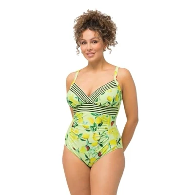 Abbildung von Ulla Popken Fruit Ruched Badeanzug, Damen, Größe: 48, Lemon yellow