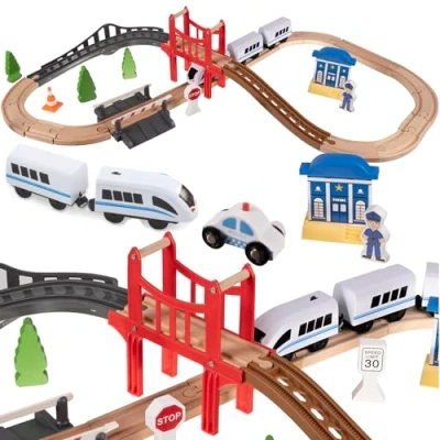Abbildung von KRUZZEL Spielzeugeisenbahn Set Holz Eisenbahn Spielzeug 3,2m mit Zug