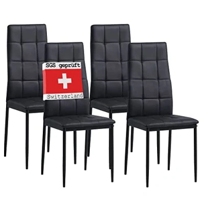 Abbildung von Albatros International Esszimmerstuhl Esszimmerstühle RIMINI 4erSET Schwarz edles Design Kunstleder (4er Set, Schwarz), Italienisches Design, Polsterstuhl, hohe Belastbarkeit, Modern