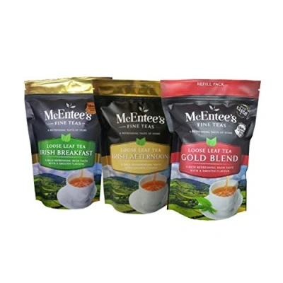Abbildung von McEntee&#039;s Tea Drei Packungen mit traditionellen irischen Mischungen (3er Pack) Frühstücks , Nachmittags und Goldmischung 250 g Nachfüllbeutel Ceylon Assam Tees