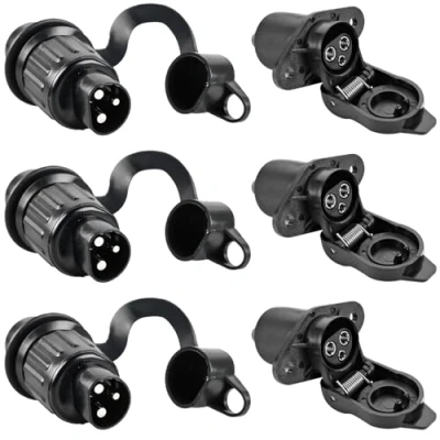 Abbildung von 3 Stück polige Steckdose, Anhänger Stecker, Poliger Stecker 12v Traktor, Steckdose 12v, für Landmaschine und Baumaschine