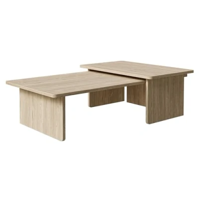 Abbildung von Selsey Couchtisch Wohnzimmertisch Set 2 Stück Beistelltisch Kaffeetisch Rechteckig Sofatisch 140x90 90x55 cm Eiche Geölt Usalo