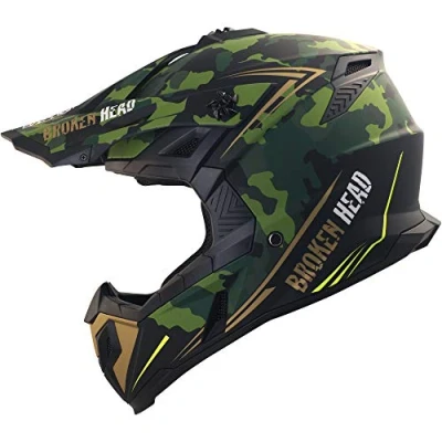 Abbildung von Broken Head Squadron Rebelution Motocross Helm Motorrad Für MX, Sumo und Quad Camouflage Grün Gold Größe XS (53 54 cm)
