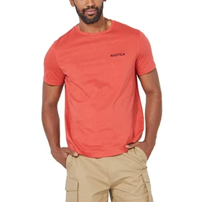 Abbildung von Nautica Herren Kurzärmliges Rundhalsausschnitt T Shirt, Sunbaked Red Solid, Mittel