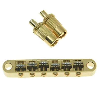 Abbildung von Dopro Gitarrensattelbrücke Tune O Matic für Epiphone Les Paul, SG, Dot, Bigsby Gitarre mit M8 Gewindepfosten, Gold