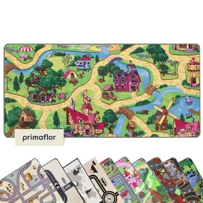 Abbildung von Primaflor Spielteppich mit Candy Town Design für Kinder 160 x 200 cm pflegeleichter Kinderteppich Straßen