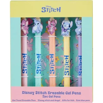 Abbildung von Get Trend Disney Stitch Radierbarer Kugelschreiber 5er Set Angel Blaue Tinte Gel Tintenroller mit Radiergummi Schule Freizeit Geschenke Kinder Teens (Stitch &amp; Angel)