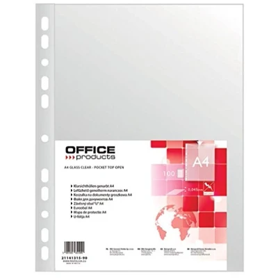 Abbildung von OFFICE PRODUCTS 21141315 90 Klarsichthüllen, PP, A4, genarbt, 45 µm 100 Stück, transparent